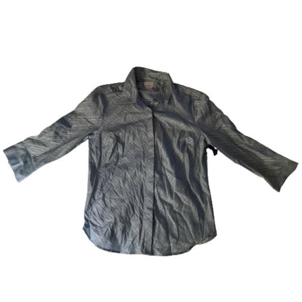 👕Jaclyn Smith Satin Turqoise Flair Full Sleeve Button Down Top (Size L) NWT👕